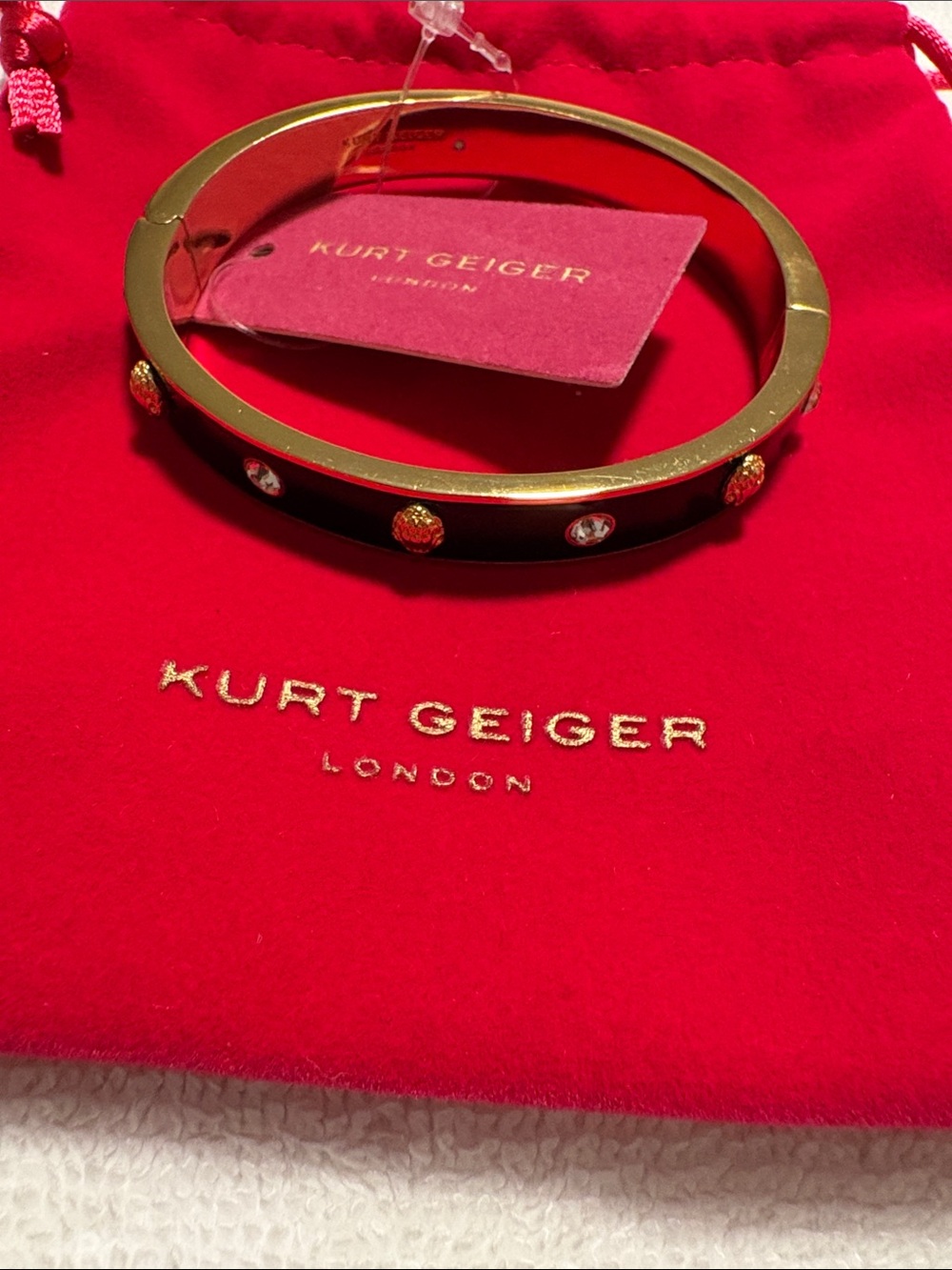 NWT Kurt Geiger London Black Enamel & Gold Bangle With Dustbag - Picture 2 of 6